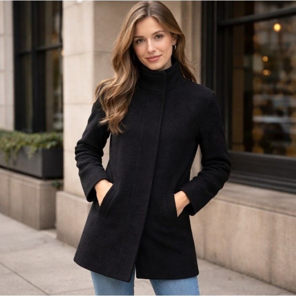 J.Crew Black Wool Coat Womens Size 4 High Collar Classic Winter Jacket